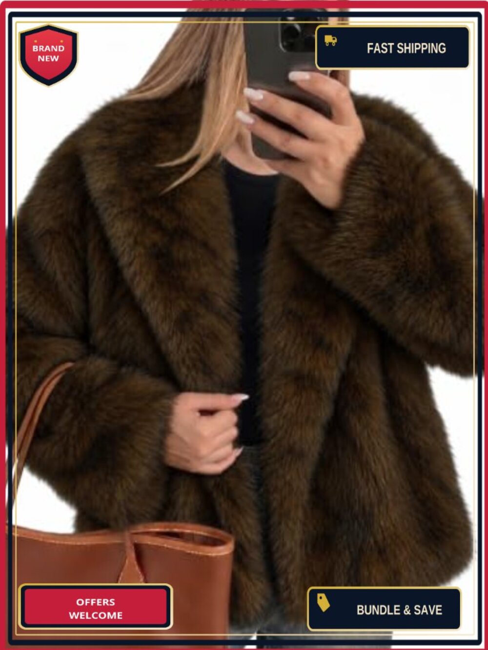 Faux Fur Fluffy Furry Jacket Short Lapel Collar Winter Coat